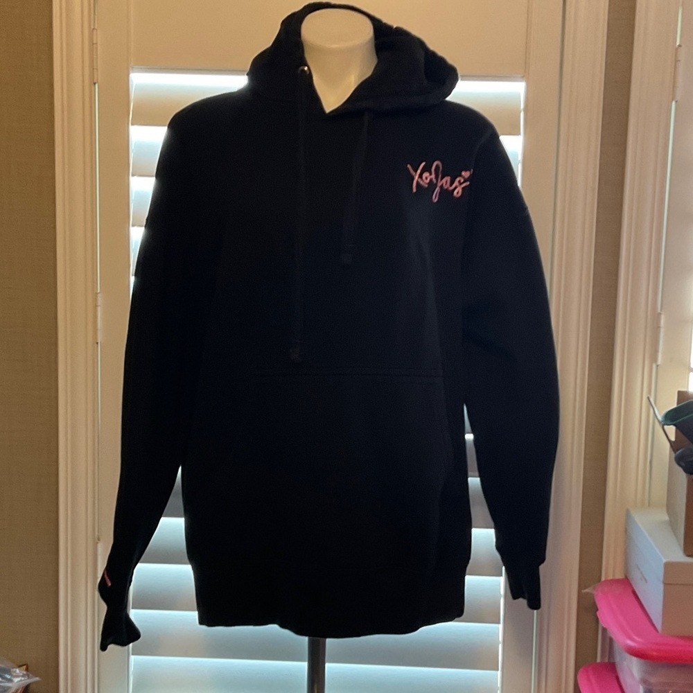 Black Hoodie with Pink Embroidery